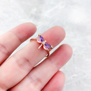Fermer Bague Libéllule en Argent Sterling 925 et Or Rose