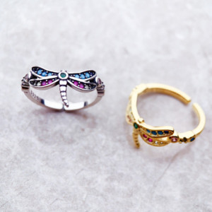 Bague Libéllule en Argent Sterling 925 libellule avec pierres de couleur - 2 couleurs au Choix !