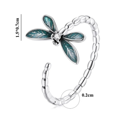 dimension de la Bague Libéllule Ajustable en Argent Sterling 925 avec Libélllule Verte