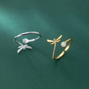 Détails de la Bague Libéllule Ouverte en Argent Sterling 925 Libélulle et Perle d'Opale