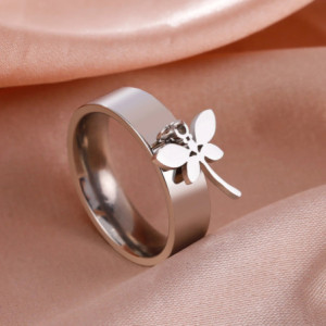 Bague Libéllule Design Moderner en Acier inoxydable  couleur Argent
