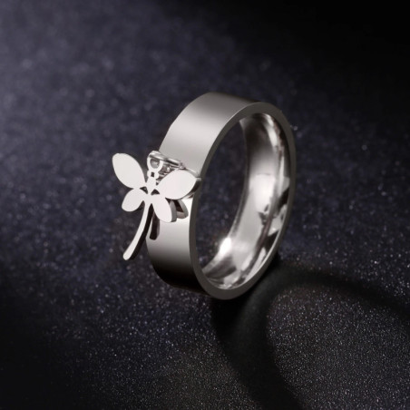 Bague Libéllule Design Moderner en Acier inoxydable  couleur Argent