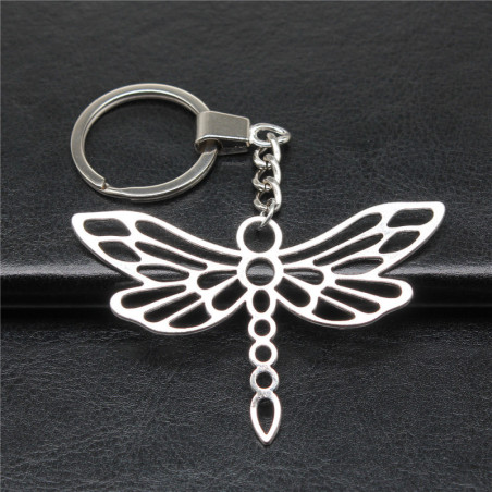 Magnifique Porte-clés Libéllule Design Minimaliste Couleur Argent - 7,4cm x 4,5cm