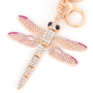 Porte-clés Libéllule en Cristal étincelant couleur Rose