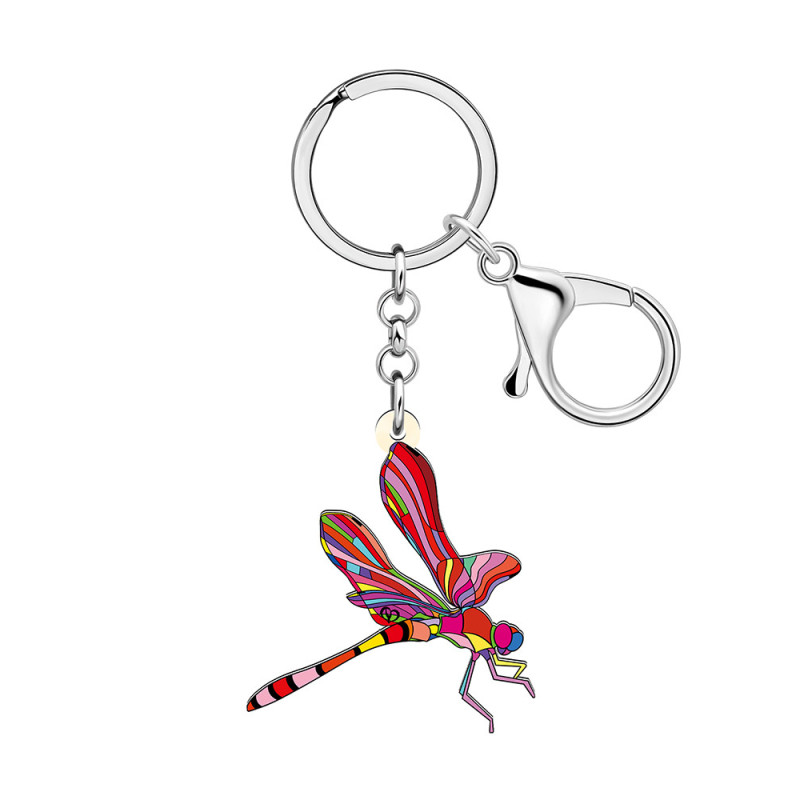 Porte-clés Libéllule Volante en Acrylique Coloré couleur Rouge