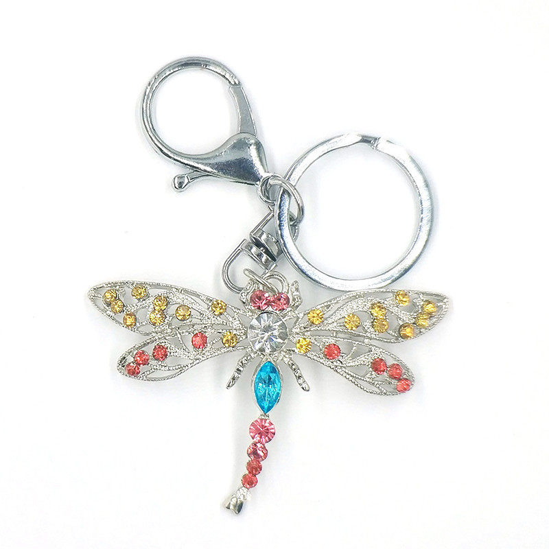 Porte-clés Libéllule Vintage avec Cristal et Strass Multicolore