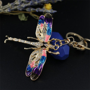 Vue côté droit Porte-clés Magnifique Libéllule en Cristal et Strass Multicolore