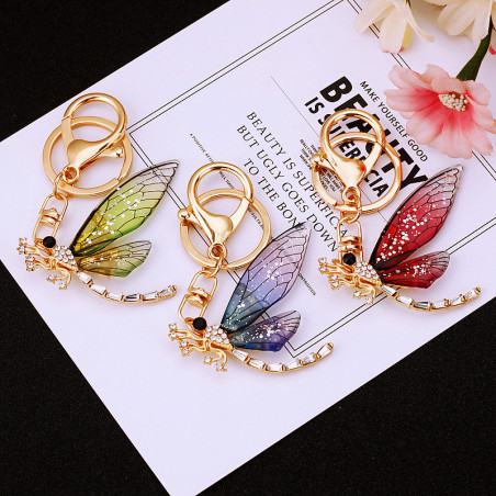 Porte-clés Libéllule avec Ailes de Cristal - 3 couleurs au choix