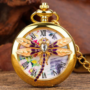Vue détaillée Montre Libéllule Montre à de Poche Libéllule à quartz avec chaîne couleur Or