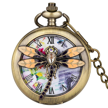 Vue détaillée Montre Libéllule Montre à de Poche Libéllule à quartz avec chaîne couleur Bronze
