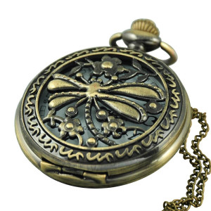 Vue générale de la Montre Libéllule Montre de poche Libéllule à quartz style steampunk