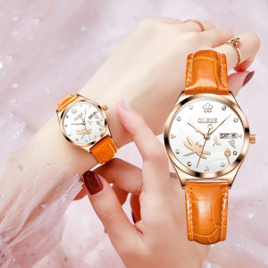 Montre Libéllule mécanique pour femme avec bracelet en cuir