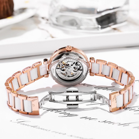 Dos Montre Libéllule Verte Montre-bracelet mécanique étanche Strass pour Femme