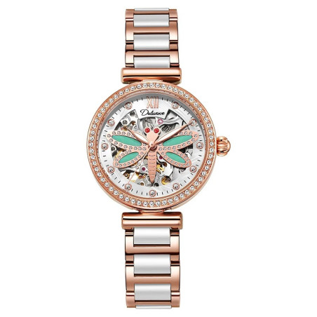 Montre Libéllule Verte Montre-bracelet mécanique étanche Strass pour Femme Couleur Multi