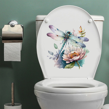 Autocollant Mural PVC Fleur et Libellule aux couleurs de Lavis