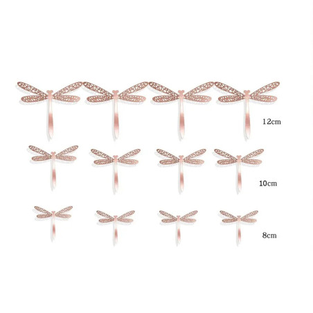 Dimension Autocollant Mural PVC Libellule à effet Métallique en 3D - Lot de 12 pièces Couleur Rose