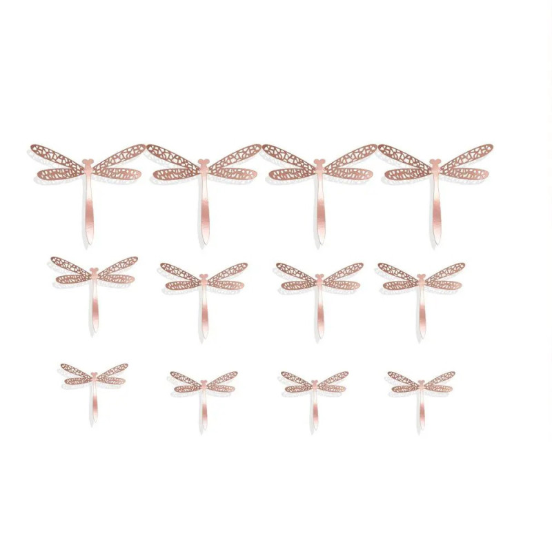 Autocollant Mural PVC Libellule à effet Métallique en 3D Couleur Rose