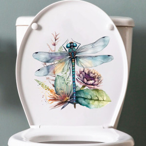 Autocollant Mural PVC Libellule Bleue et Fleurs