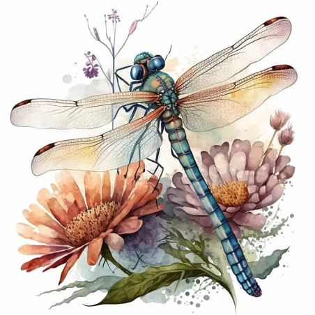 Autocollant Mural PVC Libellule et Deux Fleurs