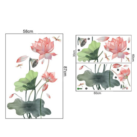 Dimensions du Grand Autocollant Mural Libellule et Fleurs de Lotus