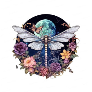 Autocollant Mural PVC Libellule Lune Bleue Mystique