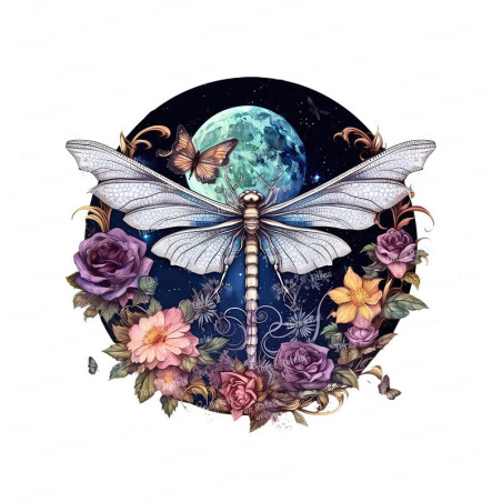 Autocollant Mural PVC Libellule Lune Bleue Mystique