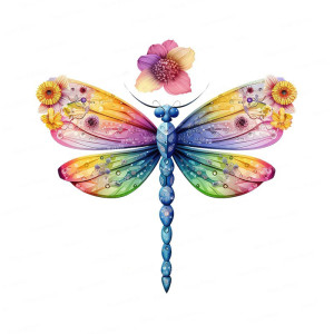 Autocollant Mural PVC Libellule et Fleur Colorées