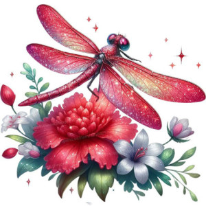 Autocollant Mural PVC Libellule Rouge Scintillante - 4 tailles disponibles
