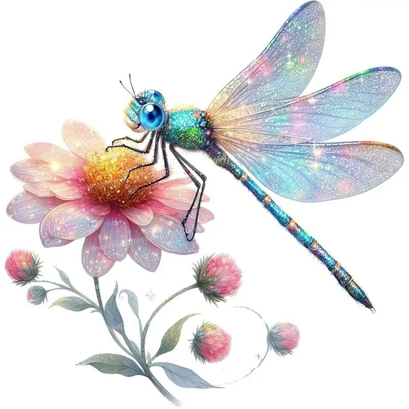 Autocollant Mural PVC Fleur et Libellule Scintillante - 4 tailles disponibles