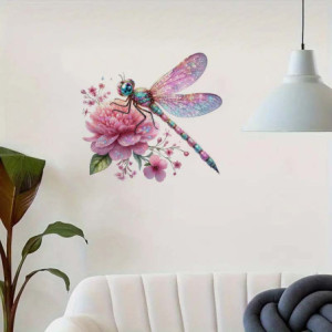 Autocollant Mural PVC Libellule Bleue et Rose Scintillante - 4 tailles disponibles