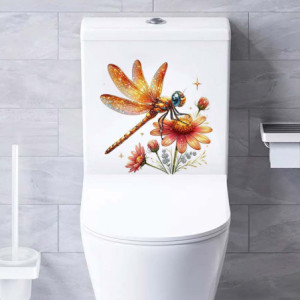 Autocollant Mural PVC Libellule Orange Brillante - 4 tailles disponibles