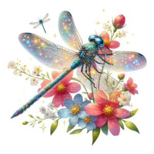 Autocollant Mural PVC Libellule Bleue Scintillante - 4 tailles disponibles