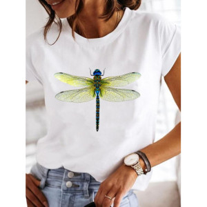 T-shirt  libéllule imprimé libellule vert violette