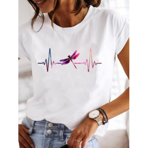 T-shirt libéllule imprimé rythme cardiaque et libellule