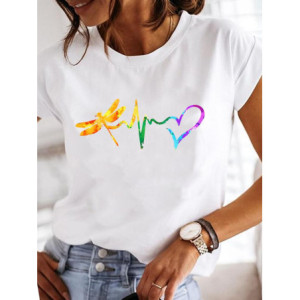 T-shirt libéllule imprimé battement de cœur et libellule
